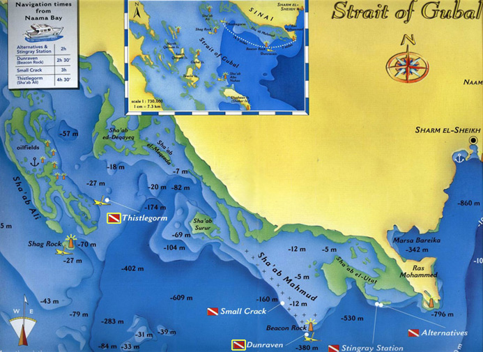 Tauchplatz Karte von Strae von Gubal - Red Sea Divers International in Sharm el Sheikh, gypten
