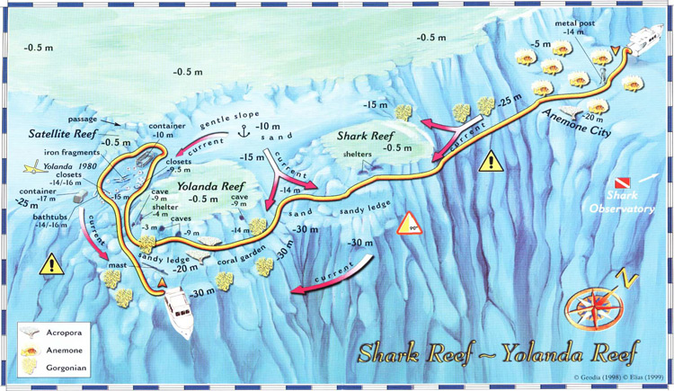 Shark Riff & Yolanda Riff Tauchplatz Karte im Nationalpark Ras Mohamed